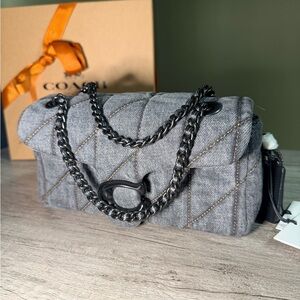 Coach Quilted Gray Shoulder Bag with Gunmetal Chain